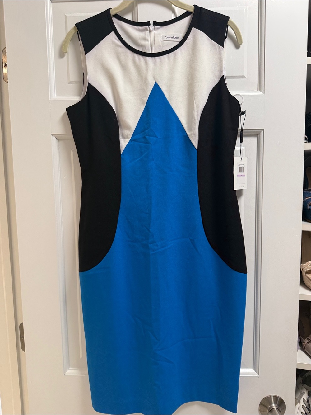 Calvin Klein Blue, Black & White Colorblock Sheath Dress